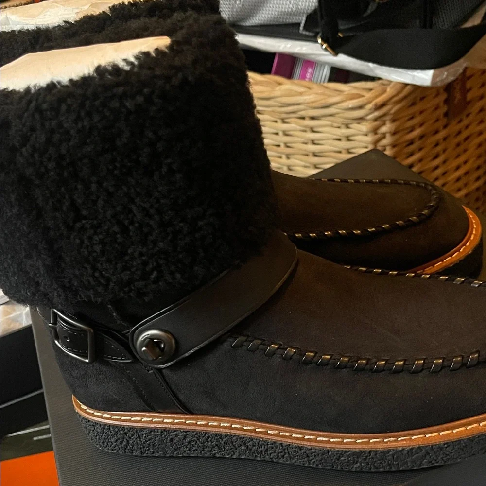 Coach Black Shearling Cuff Ankle Boot - Picture 8 of 10